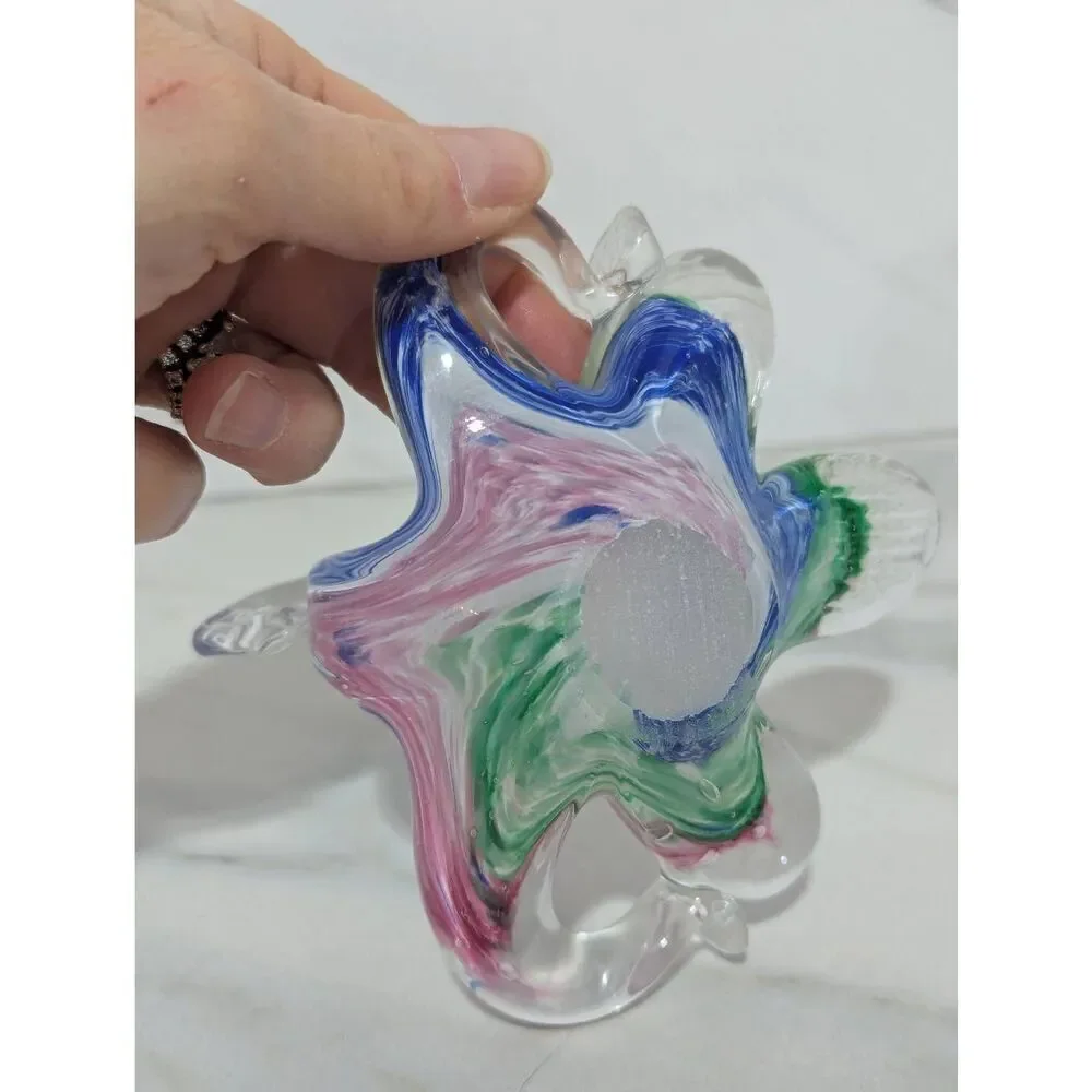 Murano Vintage Hand Blown Swan Multi Color Candy Dish Or Ash Tray